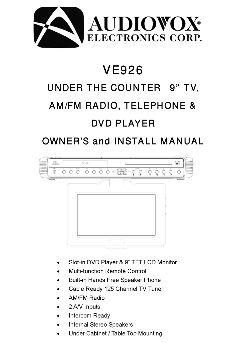 Audiovox Ve926 Owners Manual Pdf Download Manualslib