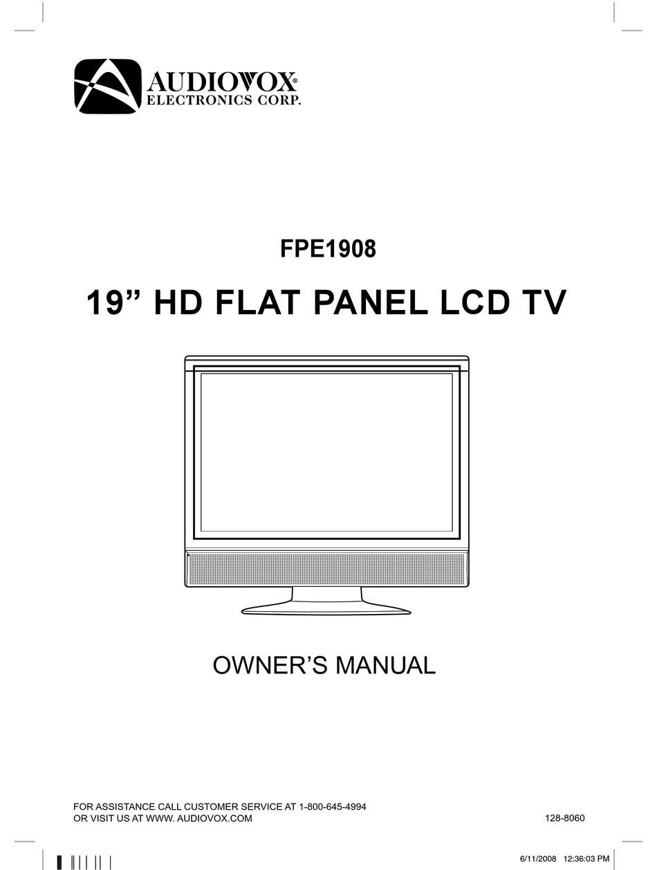 AUDIOVOX FPE1908 OWNER'S MANUAL Pdf Download | ManualsLib