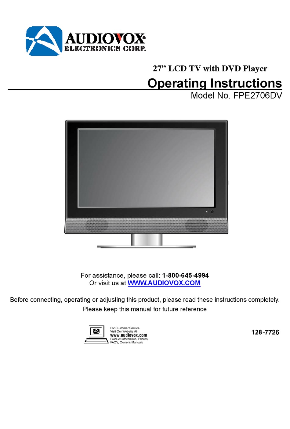 AUDIOVOX FPE2706DV OPERATING INSTRUCTIONS MANUAL Pdf Download | ManualsLib