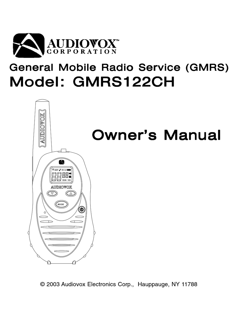 AUDIOVOX GMRS122CH OWNER'S MANUAL Pdf Download | ManualsLib