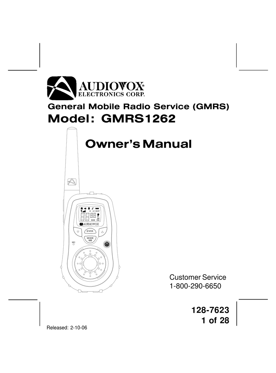 AUDIOVOX GMRS1262 OWNER'S MANUAL Pdf Download | ManualsLib