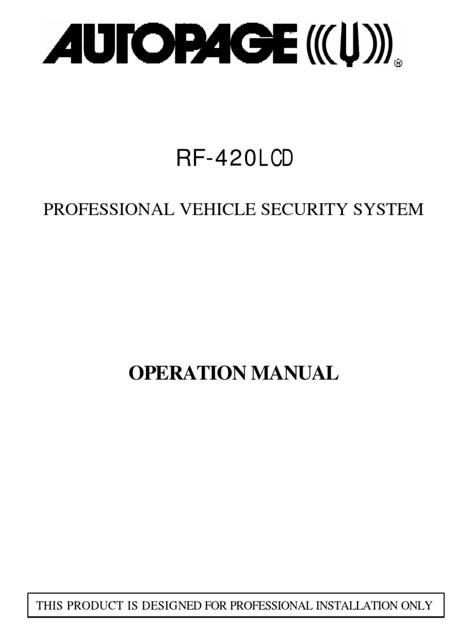 AUTO PAGE PROFESSIONAL VEHICLE SECURITY SYSTEM RF420LCD OPERATION