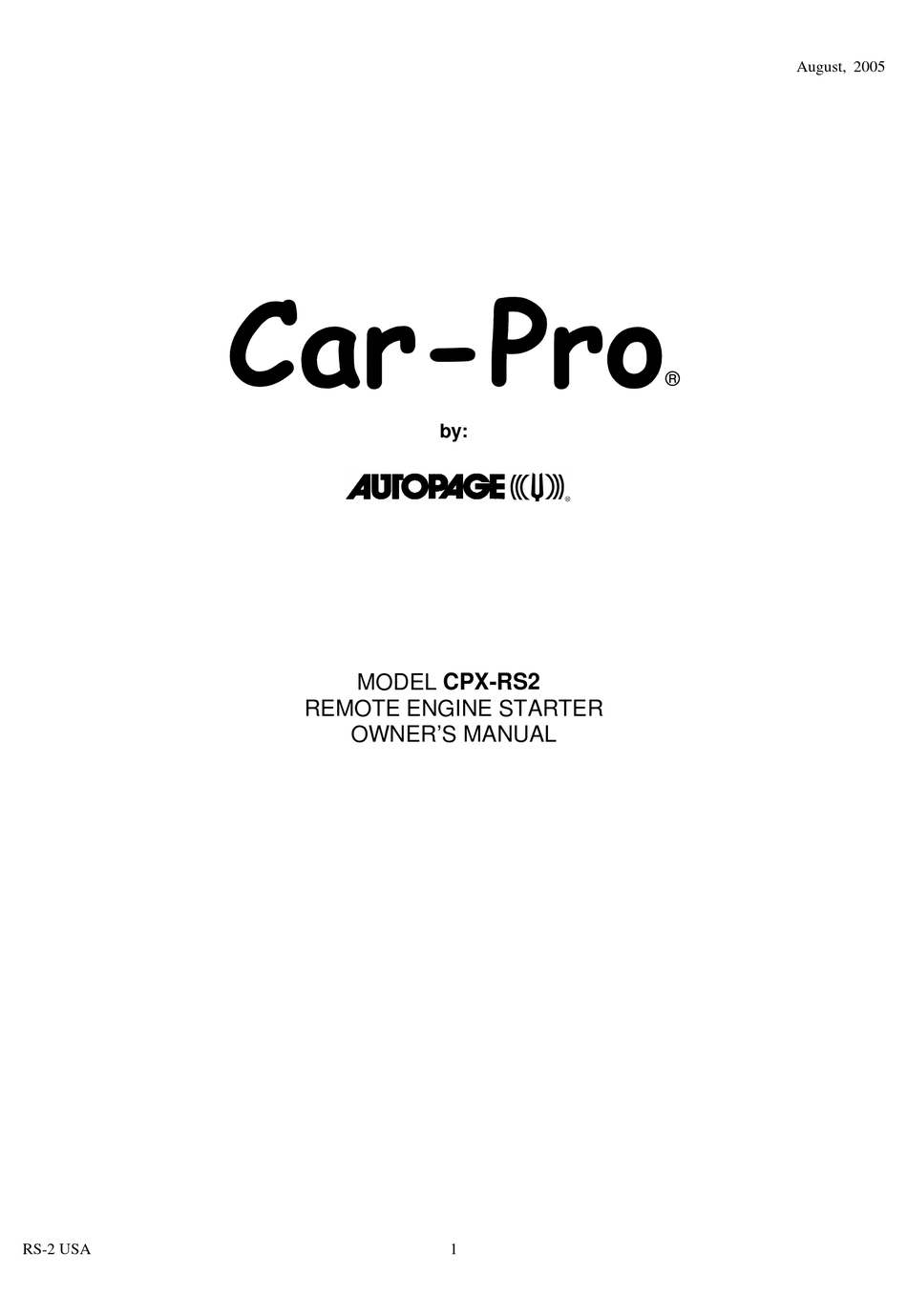 AUTO PAGE CARPRO CPXRS2 OWNER'S MANUAL Pdf Download ManualsLib