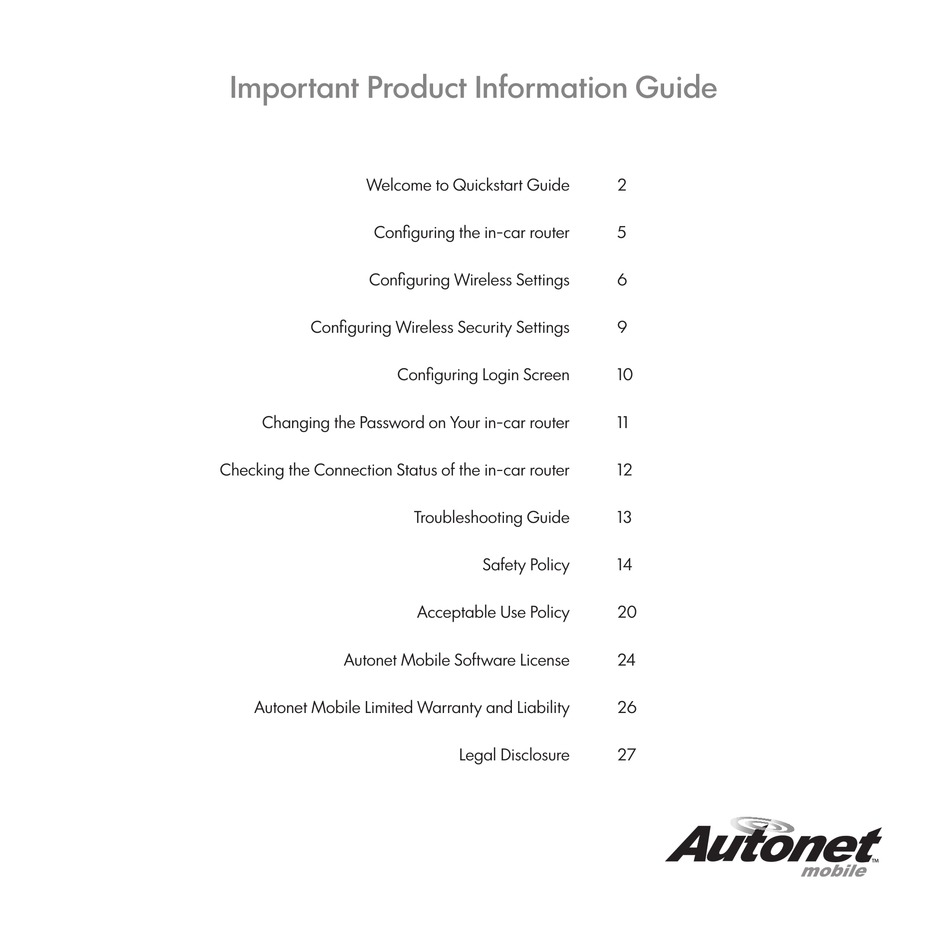 CARFI IMPORTANT PRODUCT INFORMATION MANUAL Pdf Download