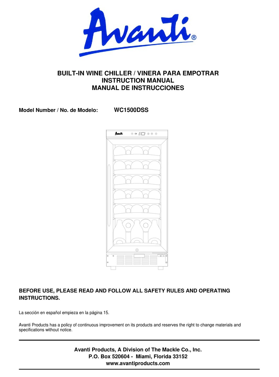 Avanti Wc1500dss Instruction Manual Pdf Download Manualslib