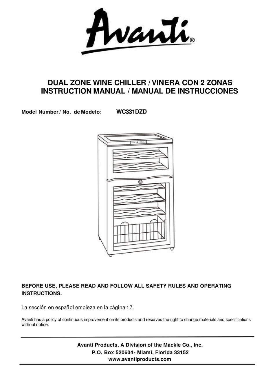 46+ Avanti dual zone wine cooler manual information