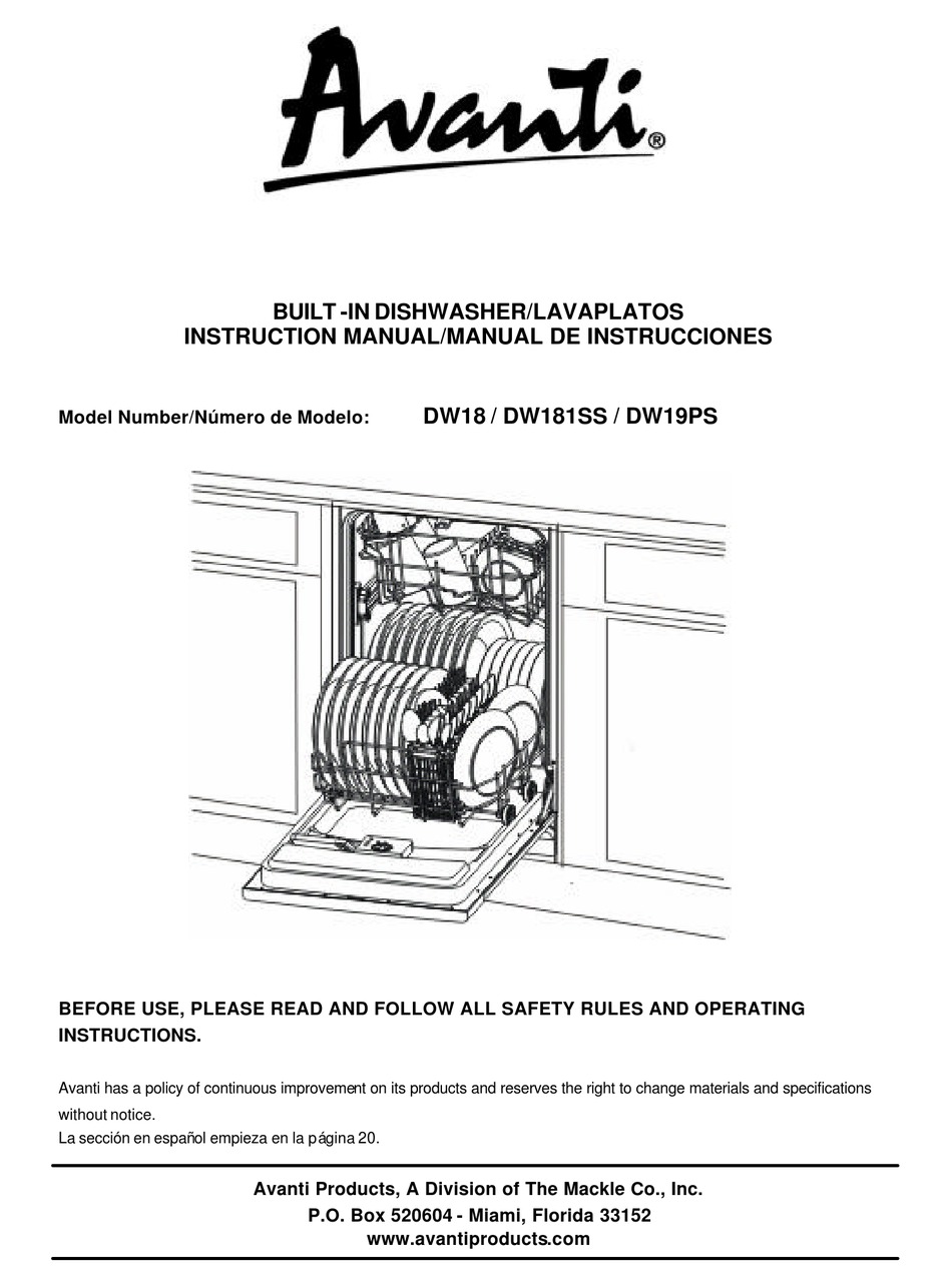 avanti dishwasher dw18