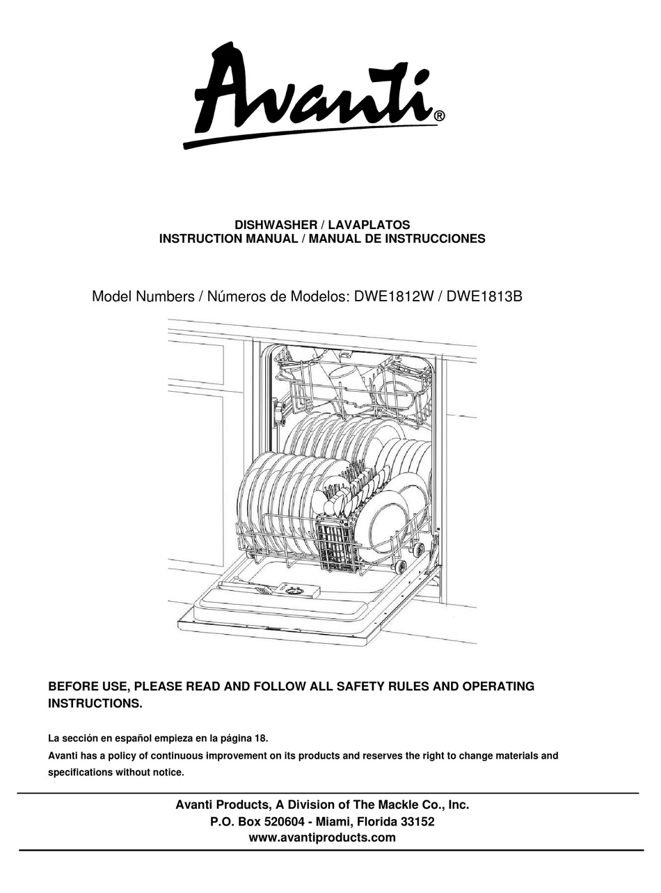 AVANTI LAVAPLATOS DWE1812W INSTRUCTION MANUAL Pdf Download ManualsLib