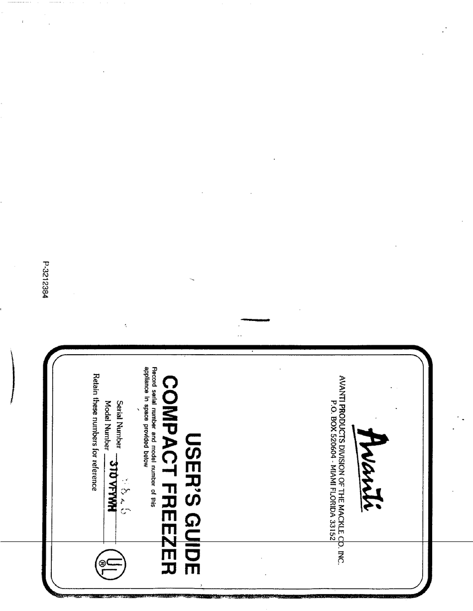 AVANTI 310VFYWH USER MANUAL Pdf Download ManualsLib