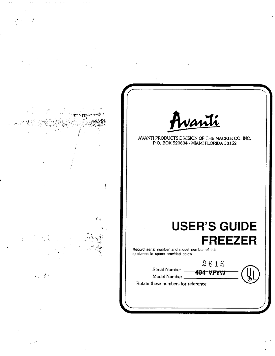 AVANTI 494 VFYW USER MANUAL Pdf Download ManualsLib