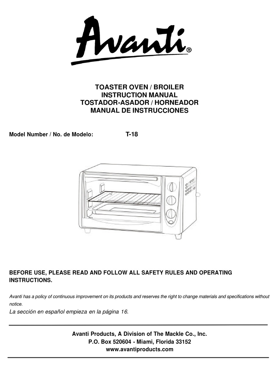 Avanti T 18 Instruction Manual Pdf Download Manualslib