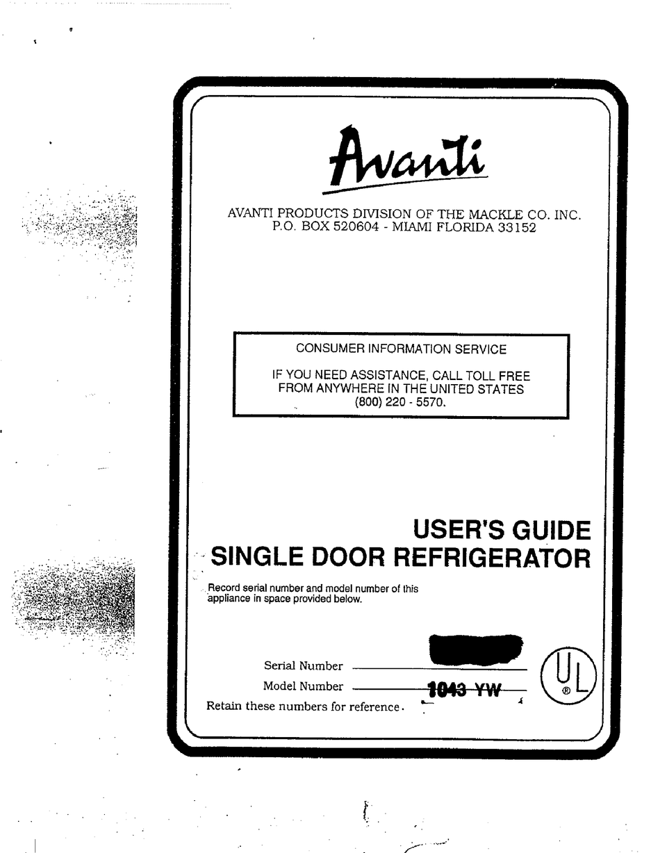 AVANTI 1043 YW USER MANUAL Pdf Download ManualsLib