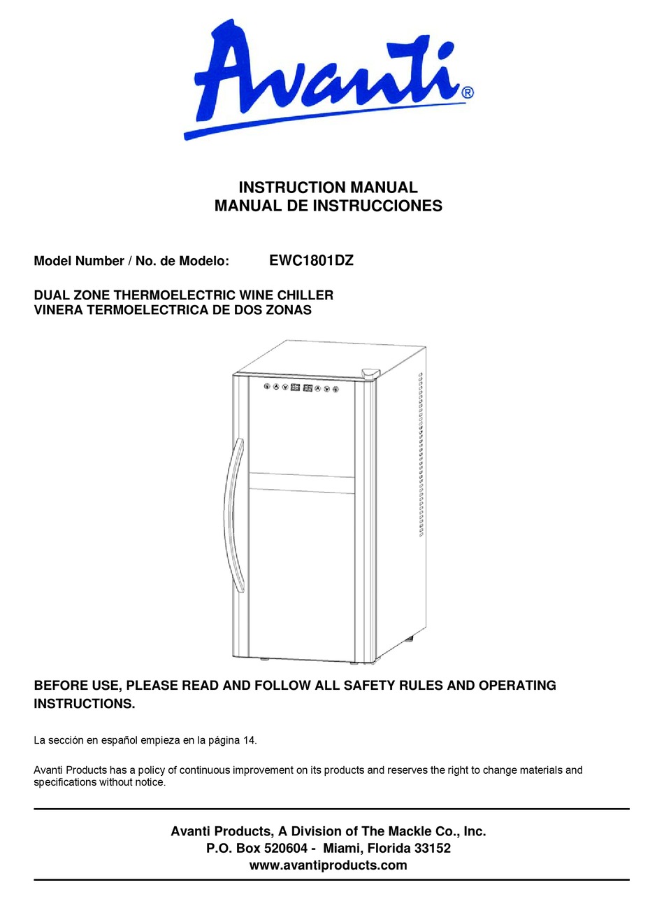 Avanti Ewc1801dz Instruction Manual Pdf Download Manualslib