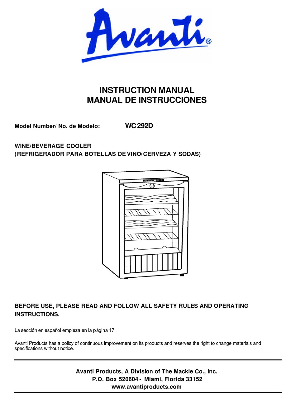 Avanti Wc292d Instruction Manual Pdf Download Manualslib