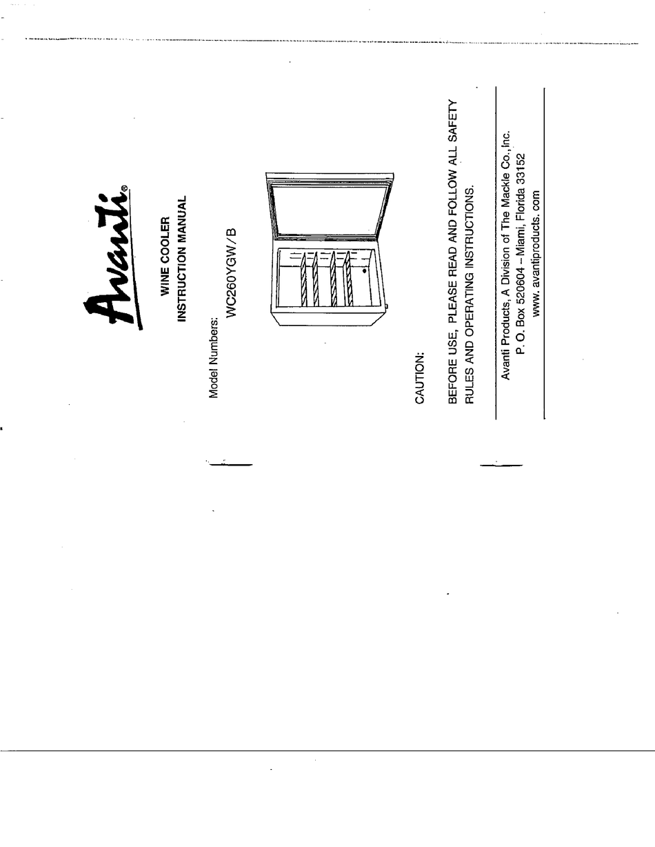 Avanti Wc260ygw B Instruction Manual Pdf Download Manualslib