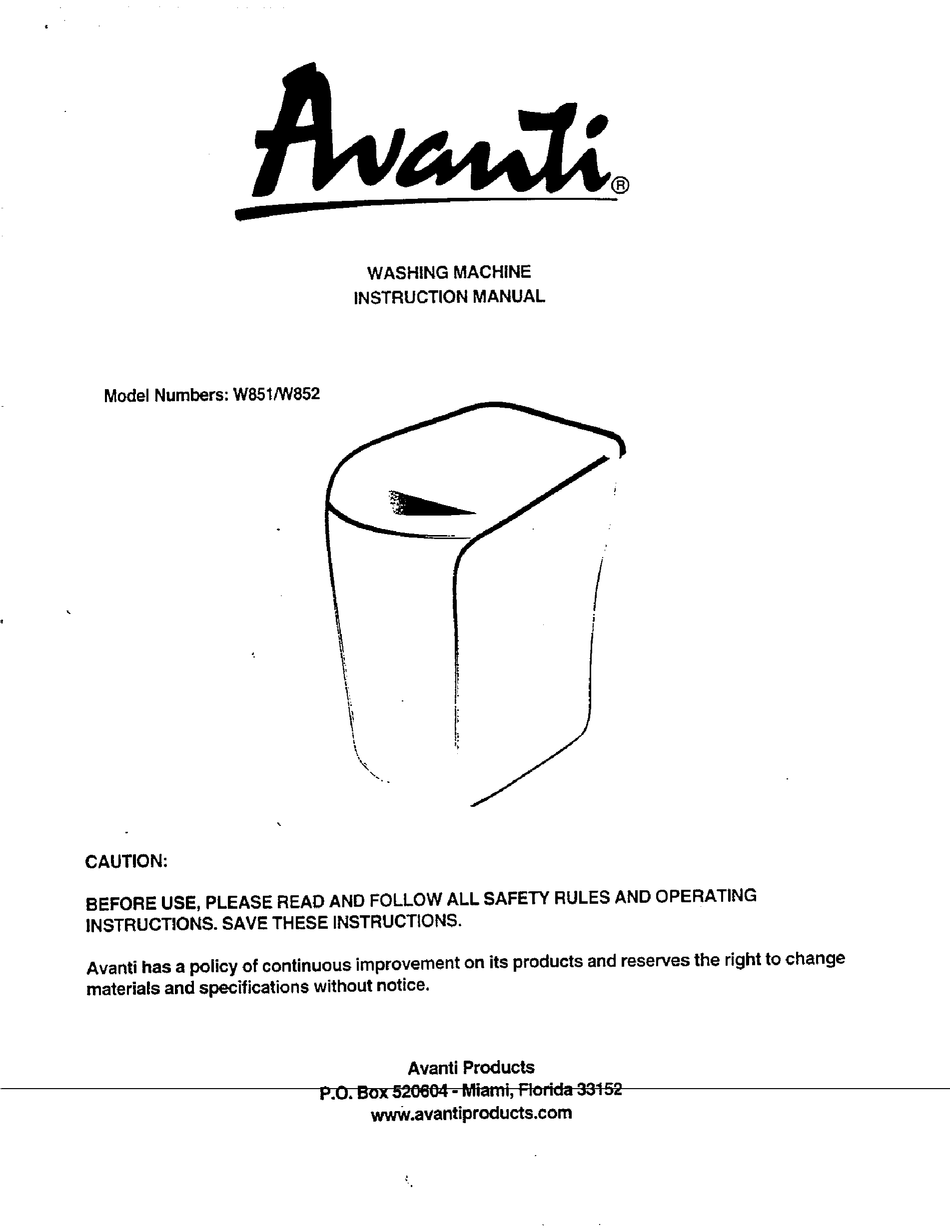 AVANTI W851 INSTRUCTION MANUAL Pdf Download ManualsLib