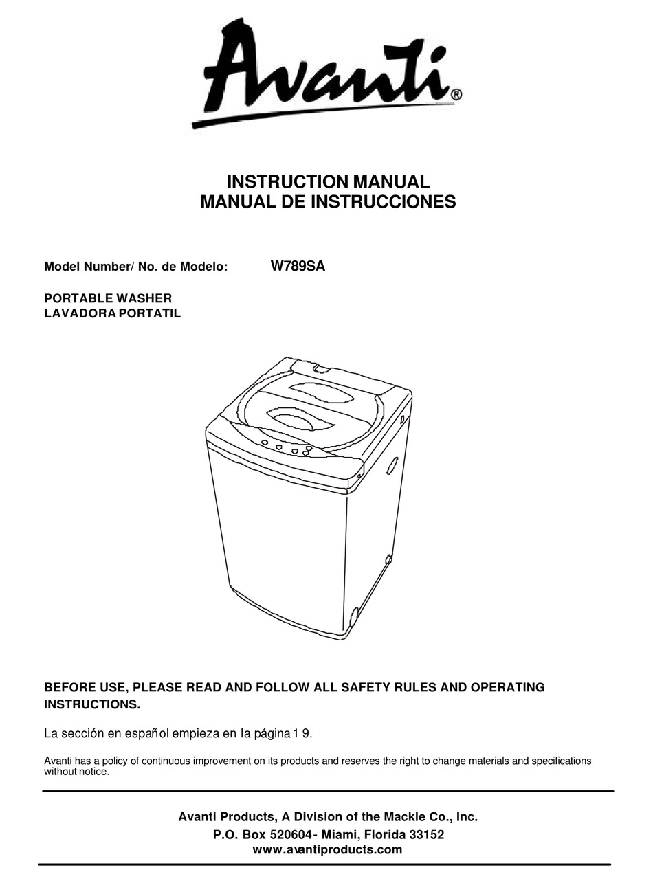 AVANTI W789SA INSTRUCTION MANUAL Pdf Download ManualsLib
