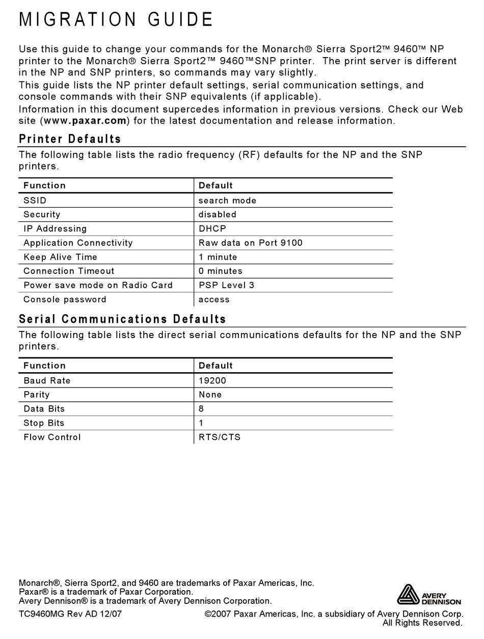 AVERY DENNISON MONARCH 9460 MANUAL Pdf Download ManualsLib