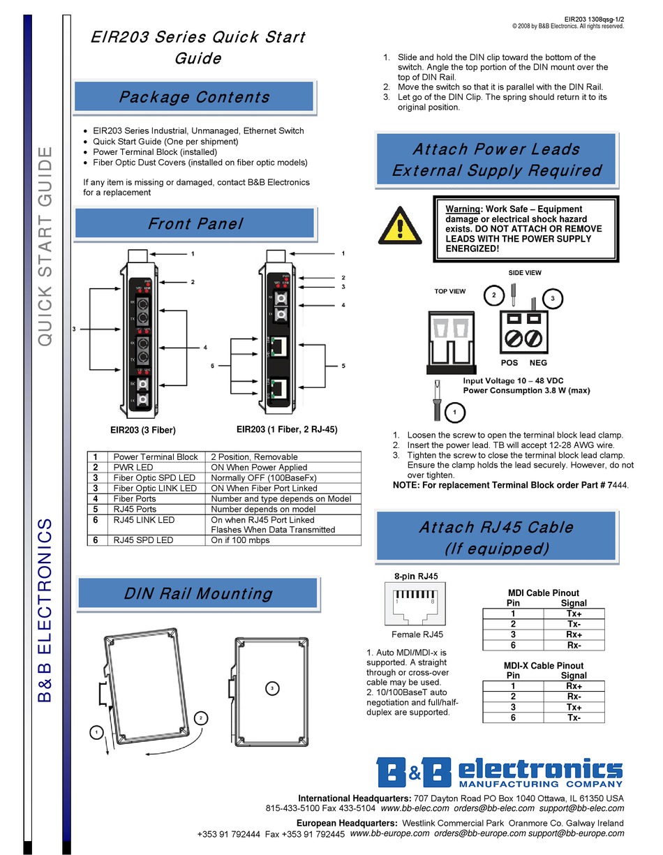 B&B ELECTRONICS EIR203 QUICK START MANUAL Pdf Download | ManualsLib