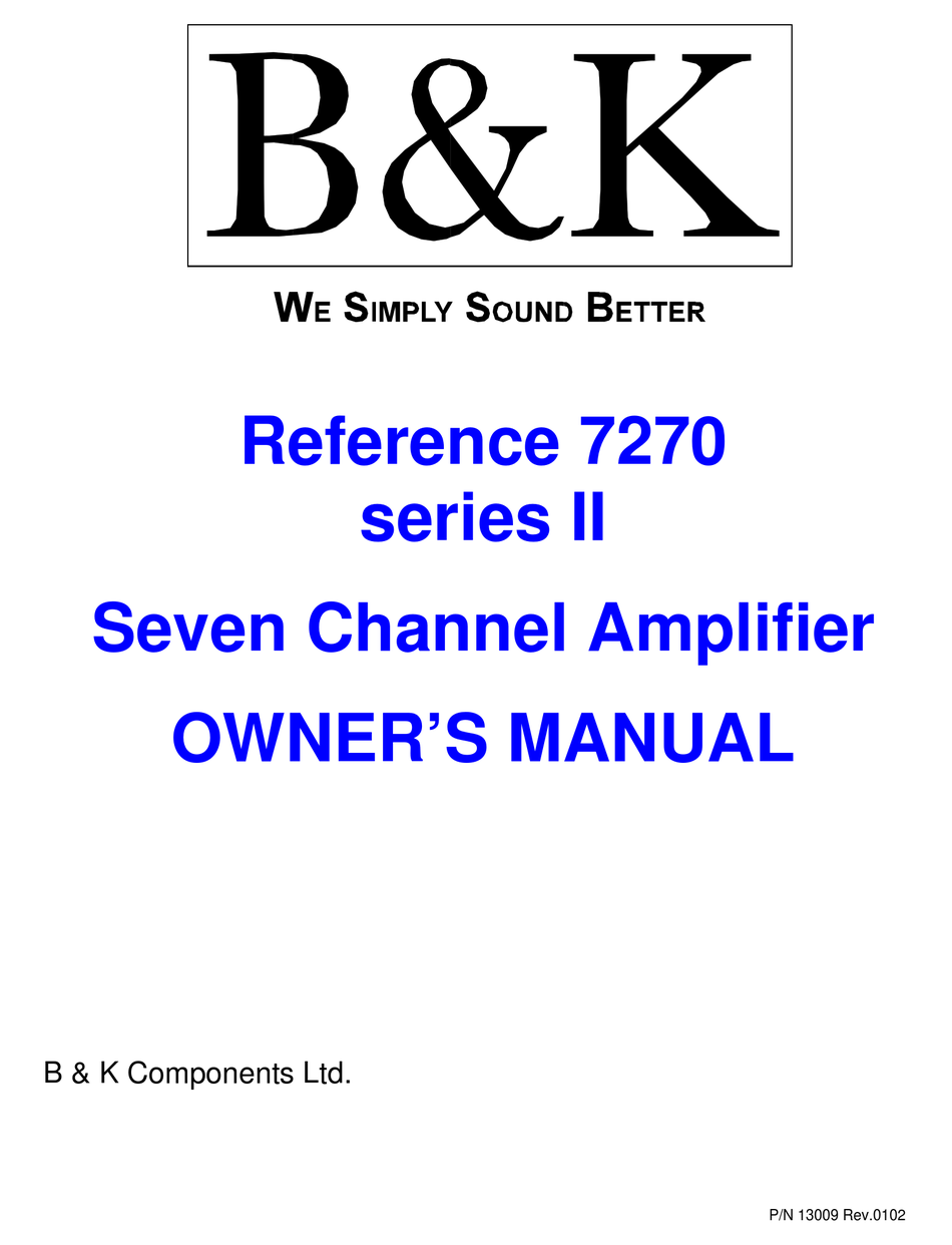 B&K SERIES II OWNER'S MANUAL Pdf Download | ManualsLib