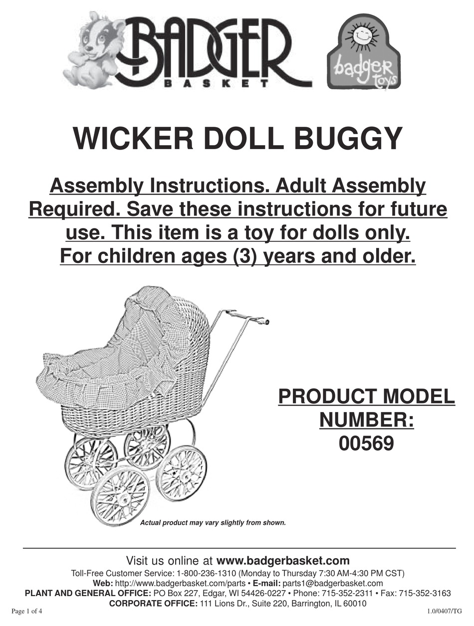BADGER BASKET WICKER DOLL BUGGY 00569 ASSEMBLY INSTRUCTIONS Pdf