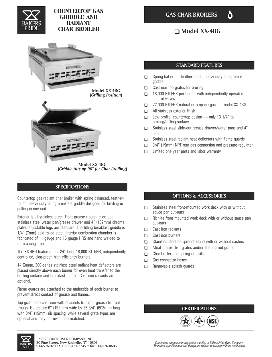BAKERS PRIDE XX4BG SPECIFICATIONS Pdf Download ManualsLib