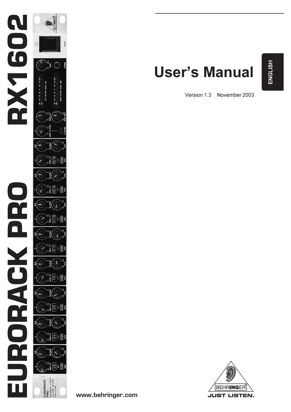 Behringer Rx1602 User Manual Pdf Download Manualslib