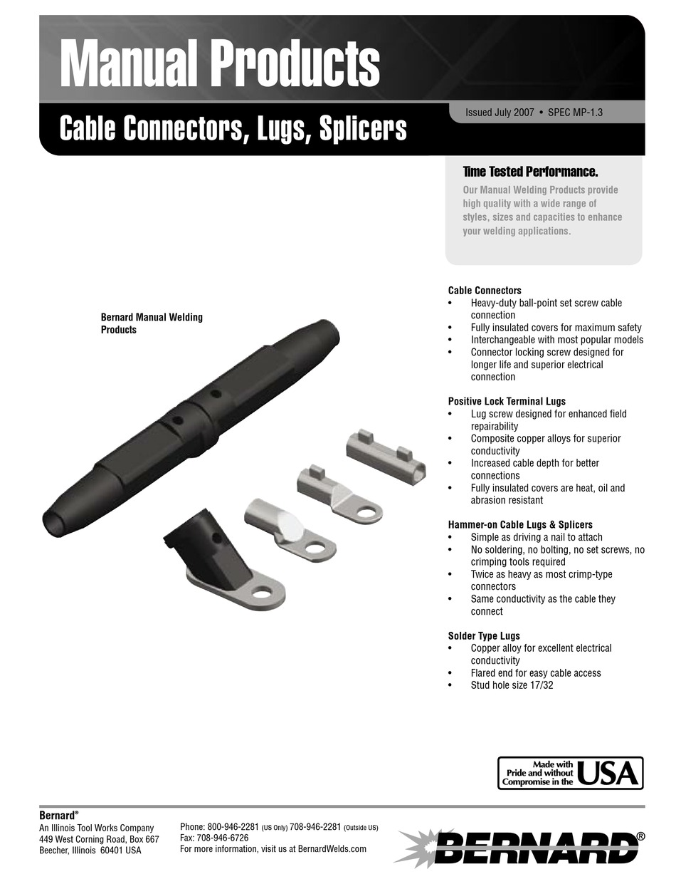 BERNARD CABLE CONNECTORS SPECIFICATION SHEET Pdf Download ManualsLib