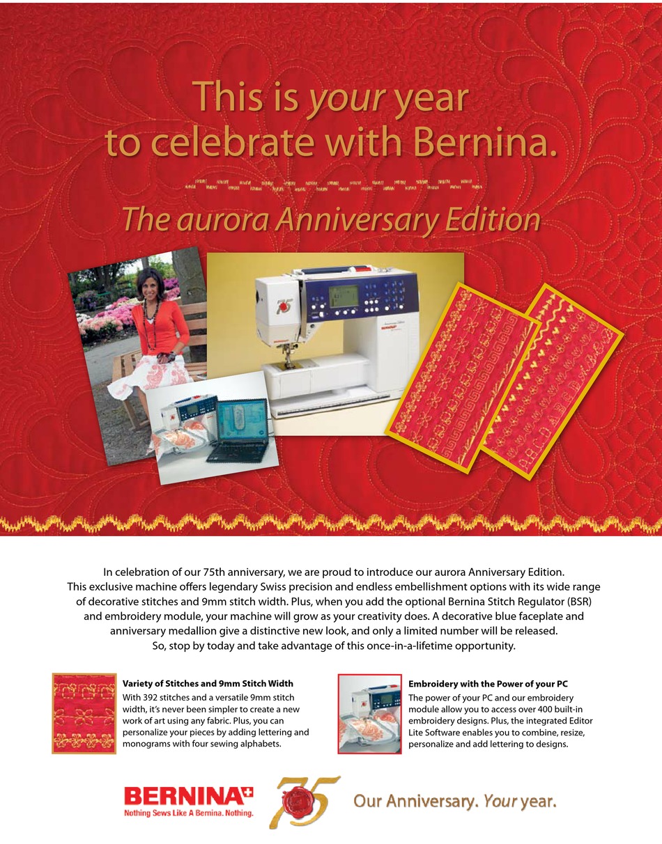 BERNINA AURORA EMBROIDERY MACHINE SPECIFICATIONS Pdf Download | ManualsLib