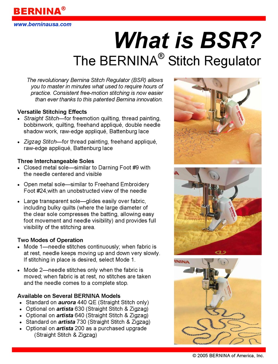 BERNINA STITCH REGULATOR SPECIFICATION SHEET Pdf Download ManualsLib