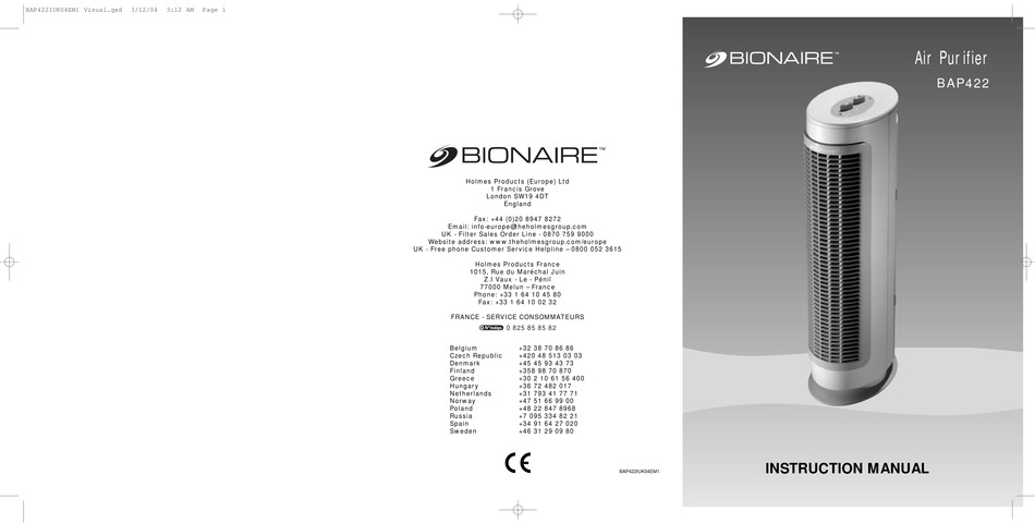 BIONAIRE BAP422 INSTRUCTION MANUAL Pdf Download | ManualsLib