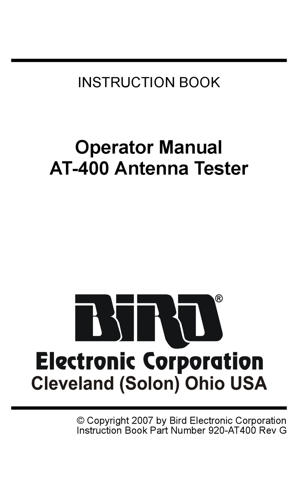 BIRD AT400 ANTENNA TESTER AT400 OPERATOR'S MANUAL Pdf Download ManualsLib