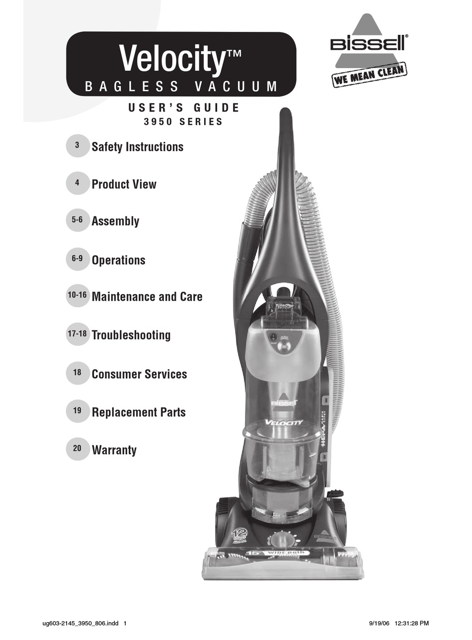 Bissell Velocity 3950 Series User Manual Pdf Download 