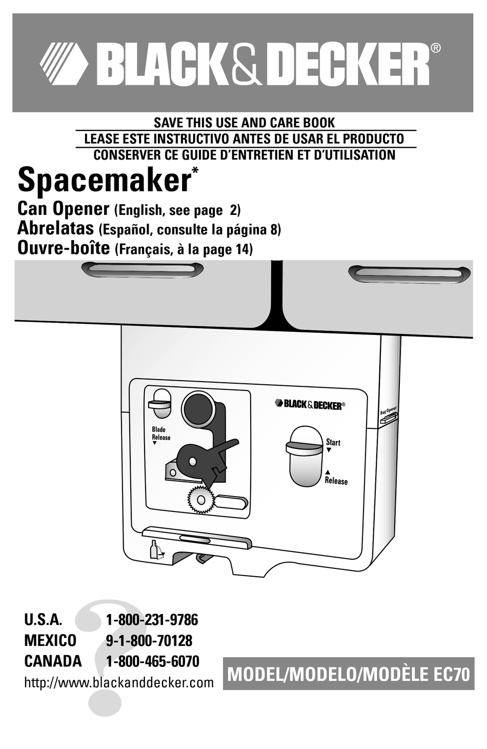 Black & Decker EC70 Spacemaker Under Cabinet Electric Can Opener