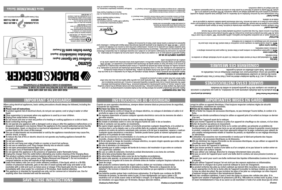 BLACK & DECKER GIZMO EM200 SERIES USE AND CARE BOOK Pdf Download