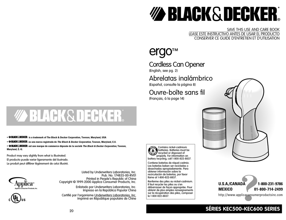 Black & Decker KEC600 Cordless Can Opener, White