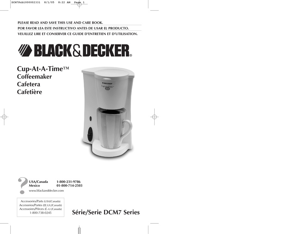 BLACK & DECKER CUPATATIME DCM7 SERIES USE AND CARE BOOK MANUAL Pdf