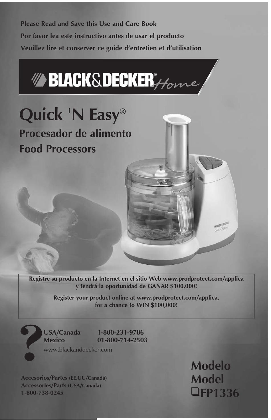 BLACK & DECKER QUICK 'N EASY FP1336 USE AND CARE BOOK MANUAL Pdf