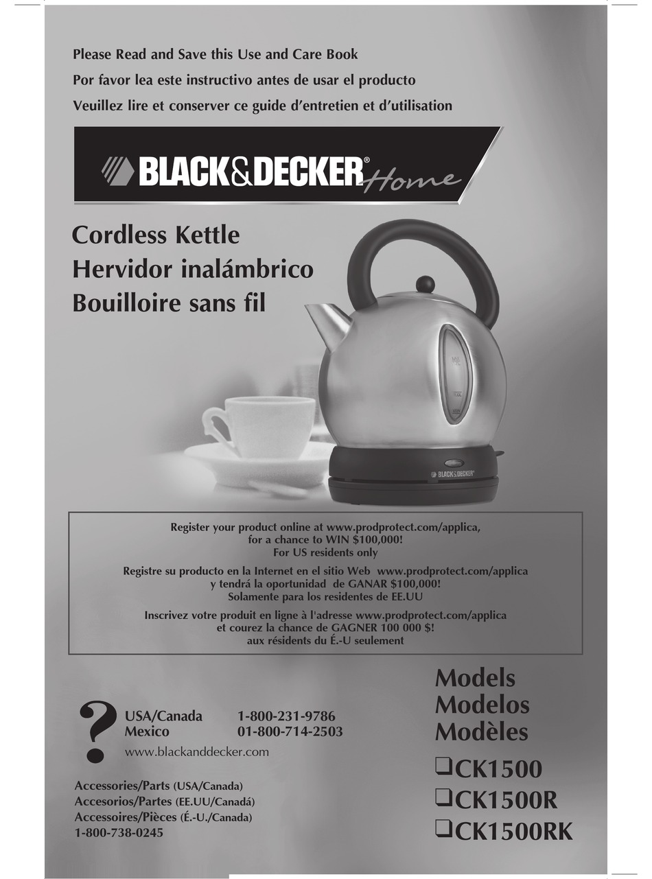 BLACK+DECKER 1.7L Stainless Steel Electric Cordless Kettle, Black, KE2900B  