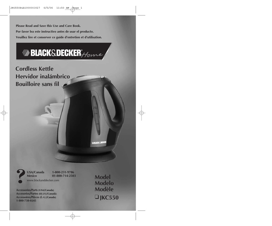 BLACK DECKER JKC550 USE AND CARE BOOK MANUAL Pdf Download