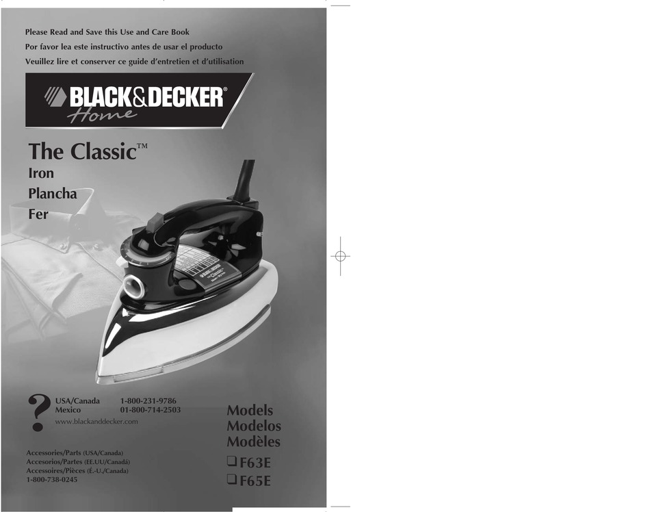 BLACK & DECKER THE CLASSIC F63D USE AND CARE BOOK MANUAL Pdf Download