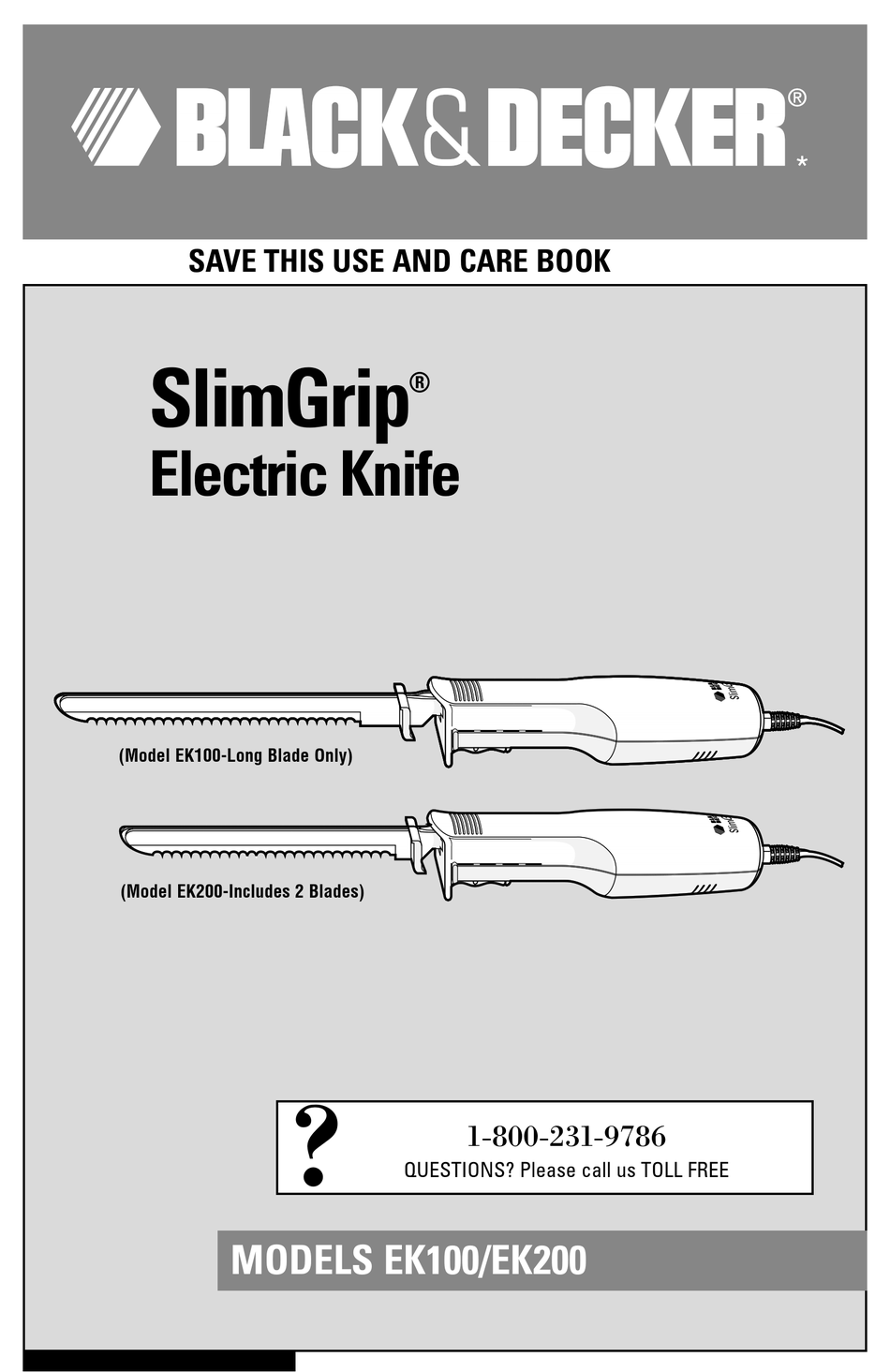 BLACK DECKER SLIMGRIP EK100 USE AND CARE BOOK Pdf Download