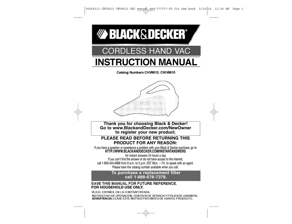 BLACK DECKER CHV9610 INSTRUCTION MANUAL Pdf Download ManualsLib