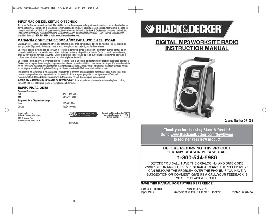 POWER-TO-GO RADIO INSTRUCTION MANUAL 1-800-544-6986