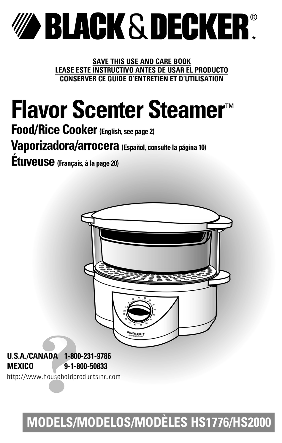 BLACK & DECKER FLAVOR SCENTER STEAMER HS1776 USE AND CARE BOOK