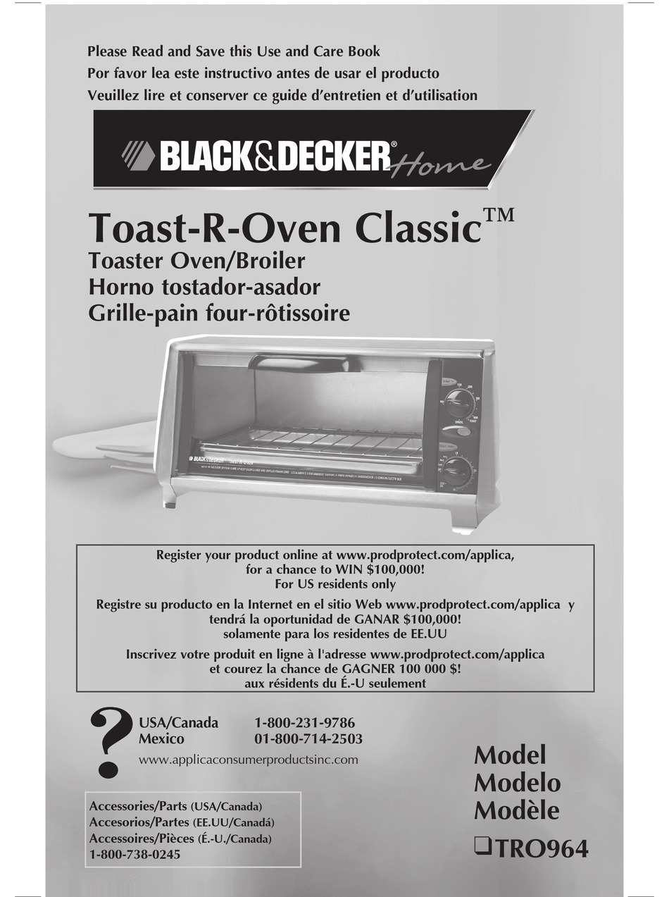 BLACK & DECKER TOASTROVEN CLASSIC TRO964 USE AND CARE BOOK MANUAL Pdf