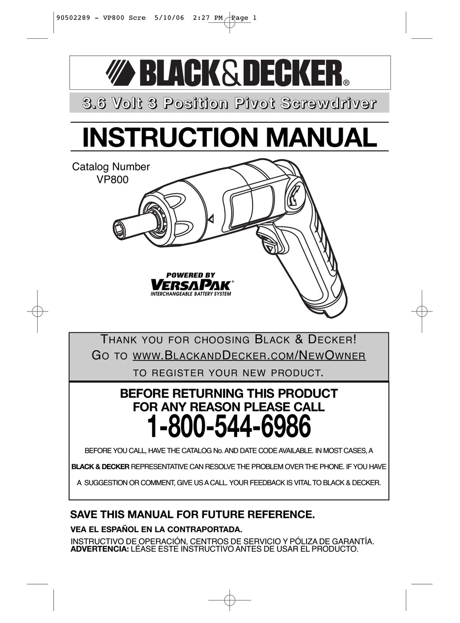 Important Charging Notes; Charging Procedure - Black & Decker 3.6 Volt 3  Position Pivot Screwdriver VP810 Instruction Manual [Page 5]