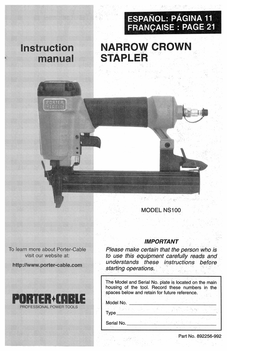 Porter Cable Ns100 Instruction Manual Pdf Download Manualslib