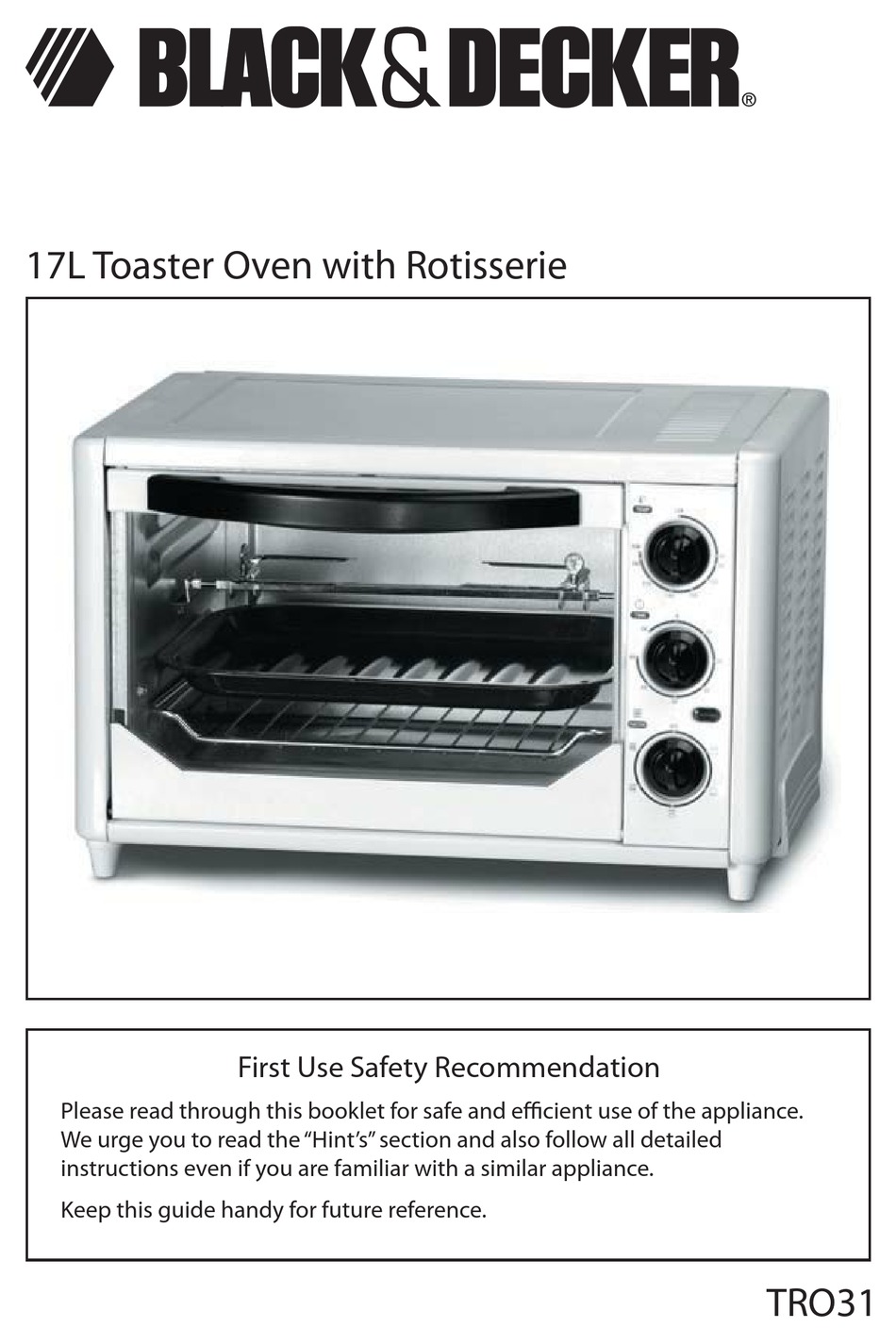 BLACK & DECKER TOAST-R-OVEN TRO490BC USE AND CARE BOOK MANUAL Pdf