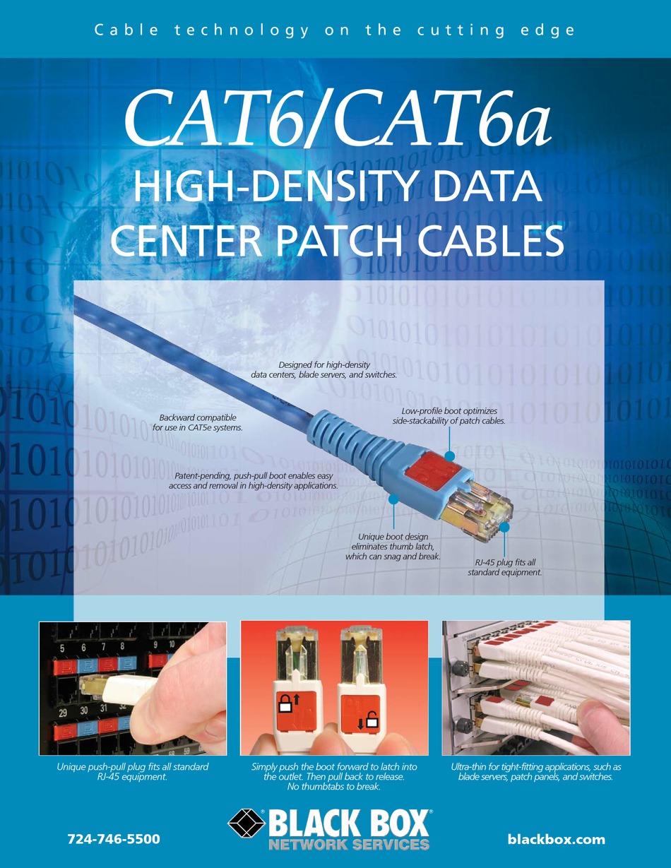 Cat6 High-Density Data Center Patch Cable 0.9-m Blue EVNSL6-71-BS-0003 Black Box Network Services 3-ft. 